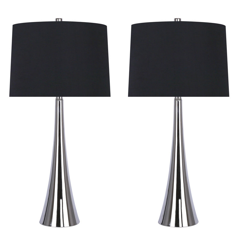 Calesha Metal Table Lamp, Polished Nickel, Black Silk-Like