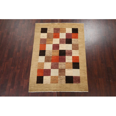 One-of-a Kind Checkered Gabbeh Kashkoli Oriental Area Rug Hand-Knotted 5' x 7 -  Rugsource, KLM-11566