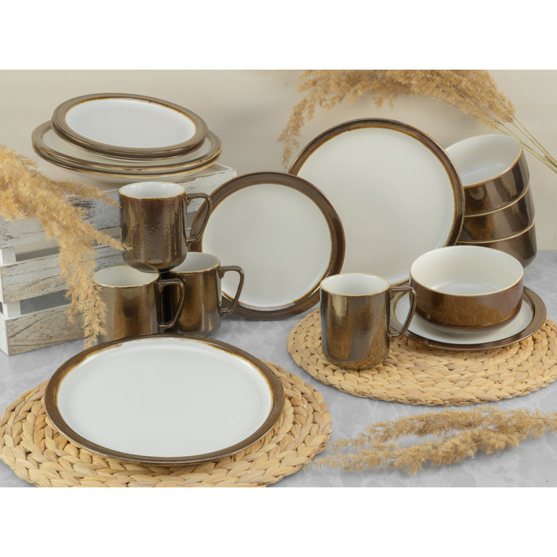 Industrial 16 Piece Stoneware Dinnerware Set, Service For 4