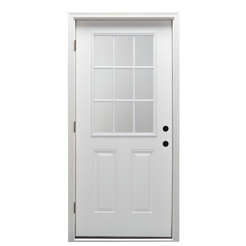 Porte d'entrée pré-suspendue en fibre de verre apprêtée à 2 panneaux à 9 panneaux 36 pouces x 36 pouces sur cadre droit 4-9 / 16 "Outswing 36" x 80 "