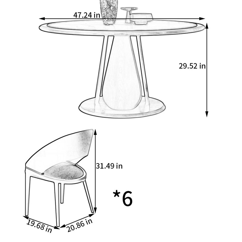 Ensemble de table et de chaises haut de gamme, H 29,52 po x L 47,24 po x l 47,24 po
