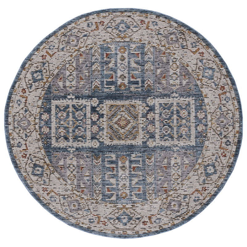 Tapis oriental ivoire / bleu Oriental, Rond 6 pi