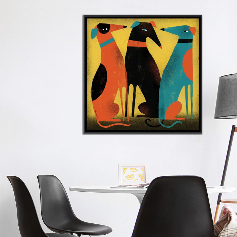 « greyhounds », reproduction sur toile tendue Terry Runyan, Toile avec cadre noir, Pas de tapis, H 18 po x l 18 po x P 1,5 po