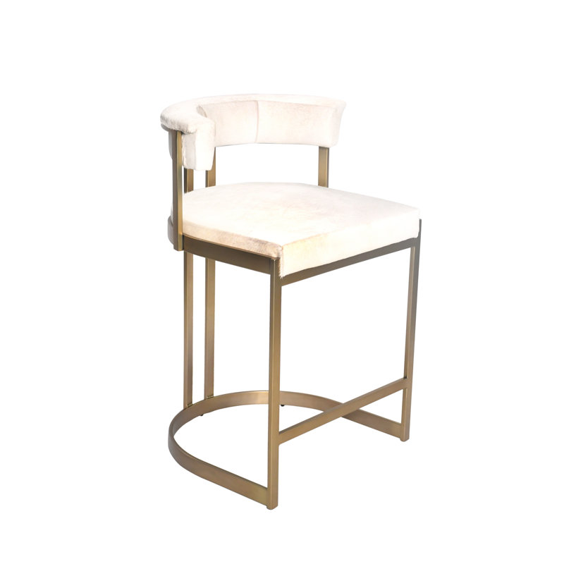 Chaise en acier inoxydable avec cuir de vache, Doré, Cuir véritable gris / blanc