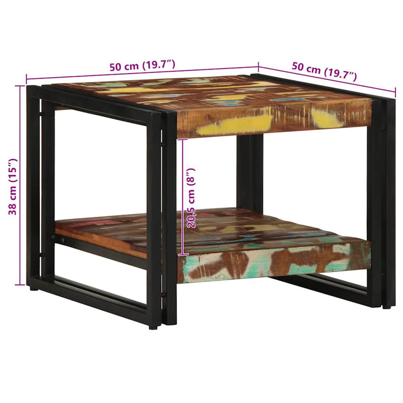 Coffee Table Multicolour Solid Wood Reclaimed, 38cm H x 50cm W x 50cm D
