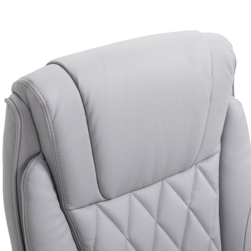 Chaise de bureau à haut dossier avec pivotement à 360 ° et conception ergonomique, accoudoirs réglables en similicuir gris