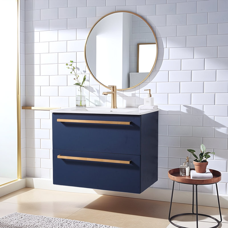 Meuble-lavabo flottant bleu moderne 30 po