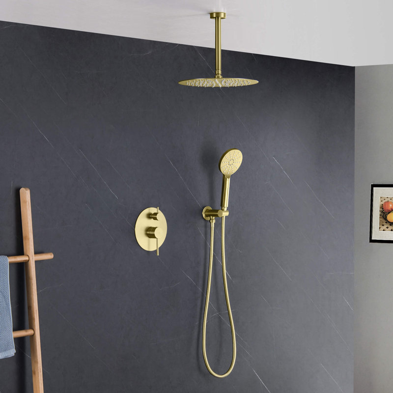 Dual Function Complete Shower System with Rough-in Valve, Brushed Gold