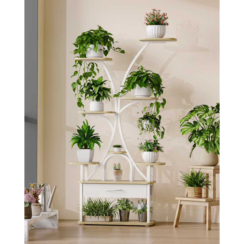 Plant Stand Indoor with Grow Lights, 9-Tier Plant Shelf with 4 RGB LED Lights, 164 cm Tall Flower Stand with Color and Timing Adjustable for Living Room, Balcony 