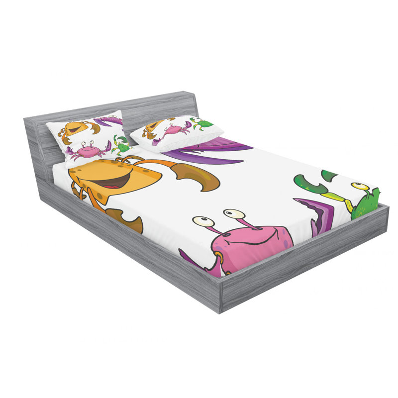 Ensemble de literie amusantes crabes, Ensemble de draps pour grand lit avec 2 taies d'or