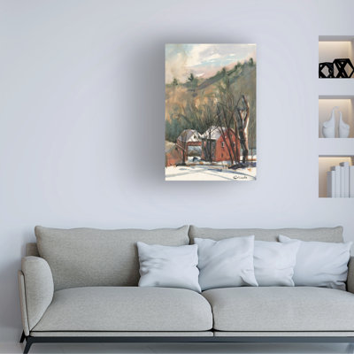 Art mural sur toile tendue - "Cummington Red Barns" de Stephen Calcasola pour décoration de salon, de chambre à coucher ou de bureau - 22 x 32