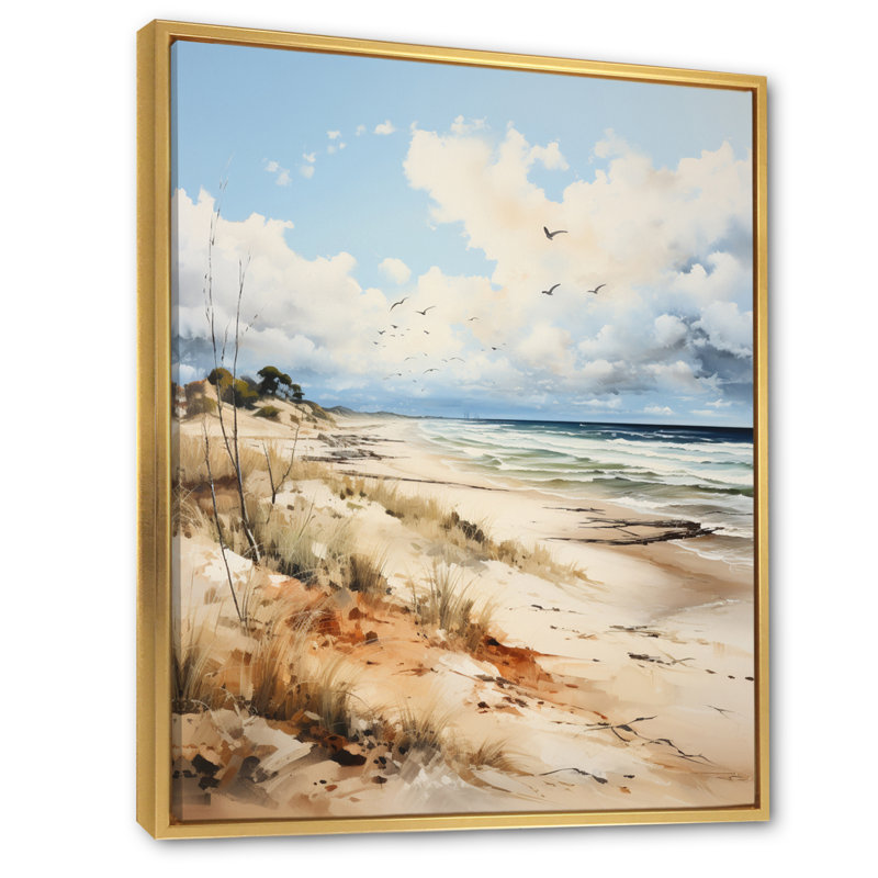 Beachside Whispers III - Nautique et plage, impressions sur toile, Cadre flottant doré, H 44 po x l 34 po x P 1,5 po