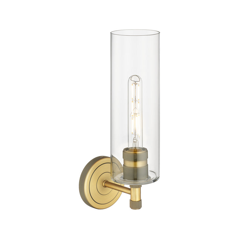 Crown Point 1 Light Wall-mounted Sconce, 15.5" H x 3.88" W x 6.5" D, Brushed Brass, Clear