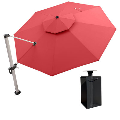 Kris 156'' Round Cantilever Umbrella With Crank Lift Counter With Base In Ground,Red