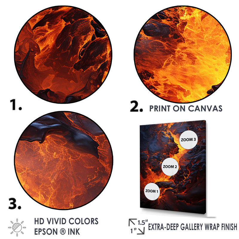 Volcan Éternelle lave sur toile, Cadre flottant noir, H 40 po x l 30 po x P 1,5 po