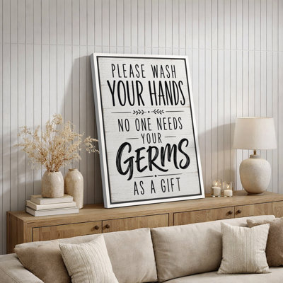 Please Wash Your Hands Funny Quote Artwork, Bathroom Pictures, Framed Canvas Giclee Print Wall Art