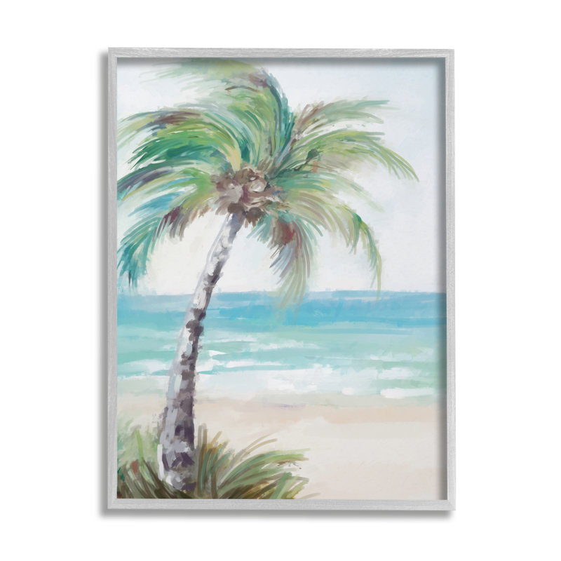 Bb-373 - Palmier doux encadré sur la plage, encadré sur bois par Ziwei Li, peinture, Estampe numérique Farmhouse