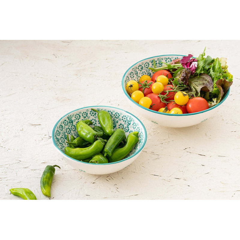 Coppermill Kitchen Hand Painted Ceramic Ceramic Serving Bowl, White