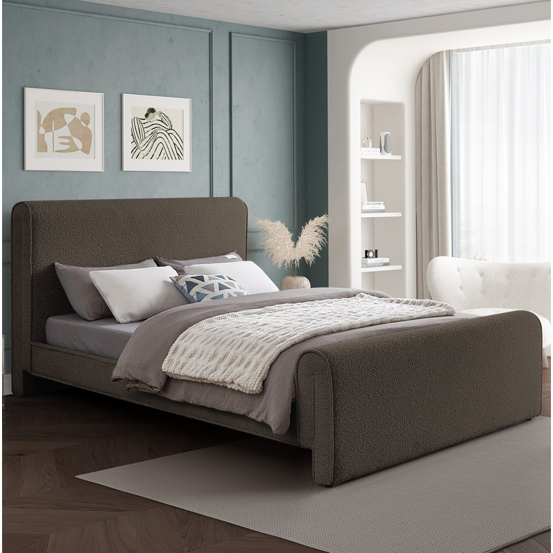 Chaylin Upholstered Platform Bed, King, Brown Boucle Fabric