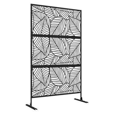 3-Panel Freestanding Metal Privacy Screen with Stand, 183x119cm Rustproof Galvanized Steel Divider with Laser-Cut Design for Patio, Garden, Yard and Hot Tub