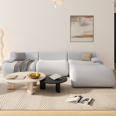 113" Boneless Curved Modular Sectional Sofa, Cloud Couch with Ottoman, Oversized Modern Deep Seat Upholstered Sofa for Living Room, White