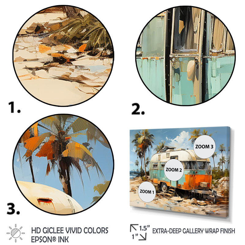 Pop art bord de mer, camping, impression sur toile, Cadre flottant noir, H 12 po x l 20 po x P 1 po