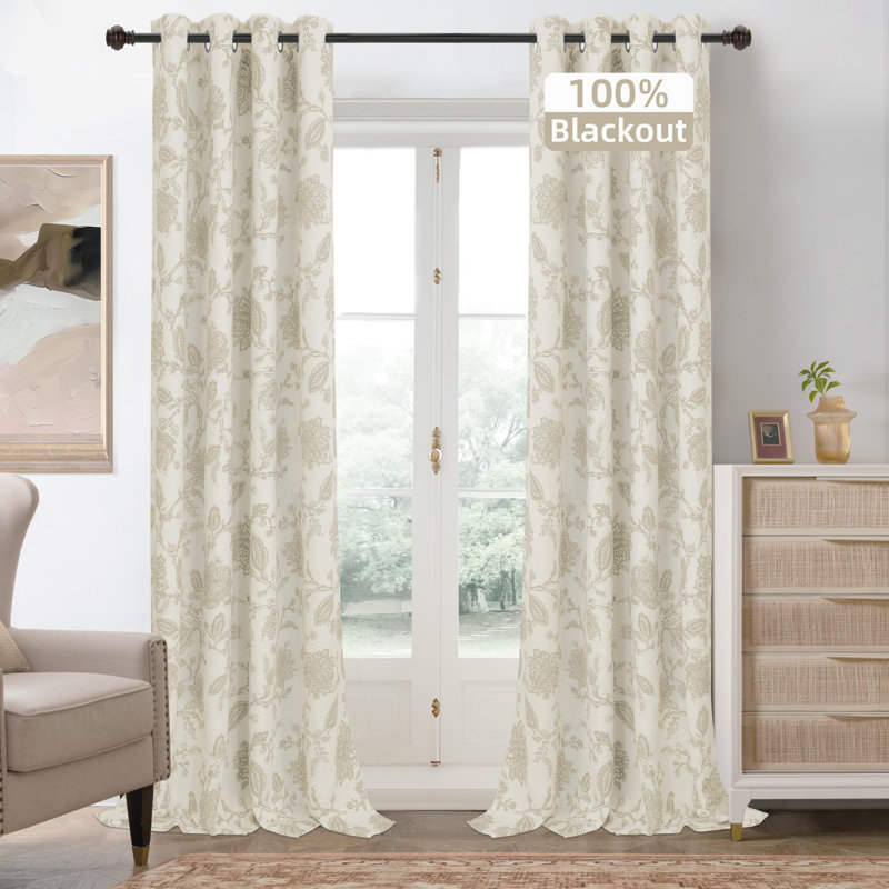 Rideaux occultant à motif cachemire Freda, Beige, L 52 po x L 90 po