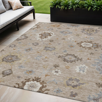 Tapis floral lavable intérieur argenté 5 pi x 8 pi