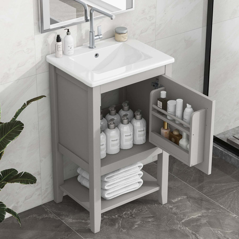 33.5" H X 20" W X 15.5" D 20'' Single Bathroom Vanity with Top, Gray