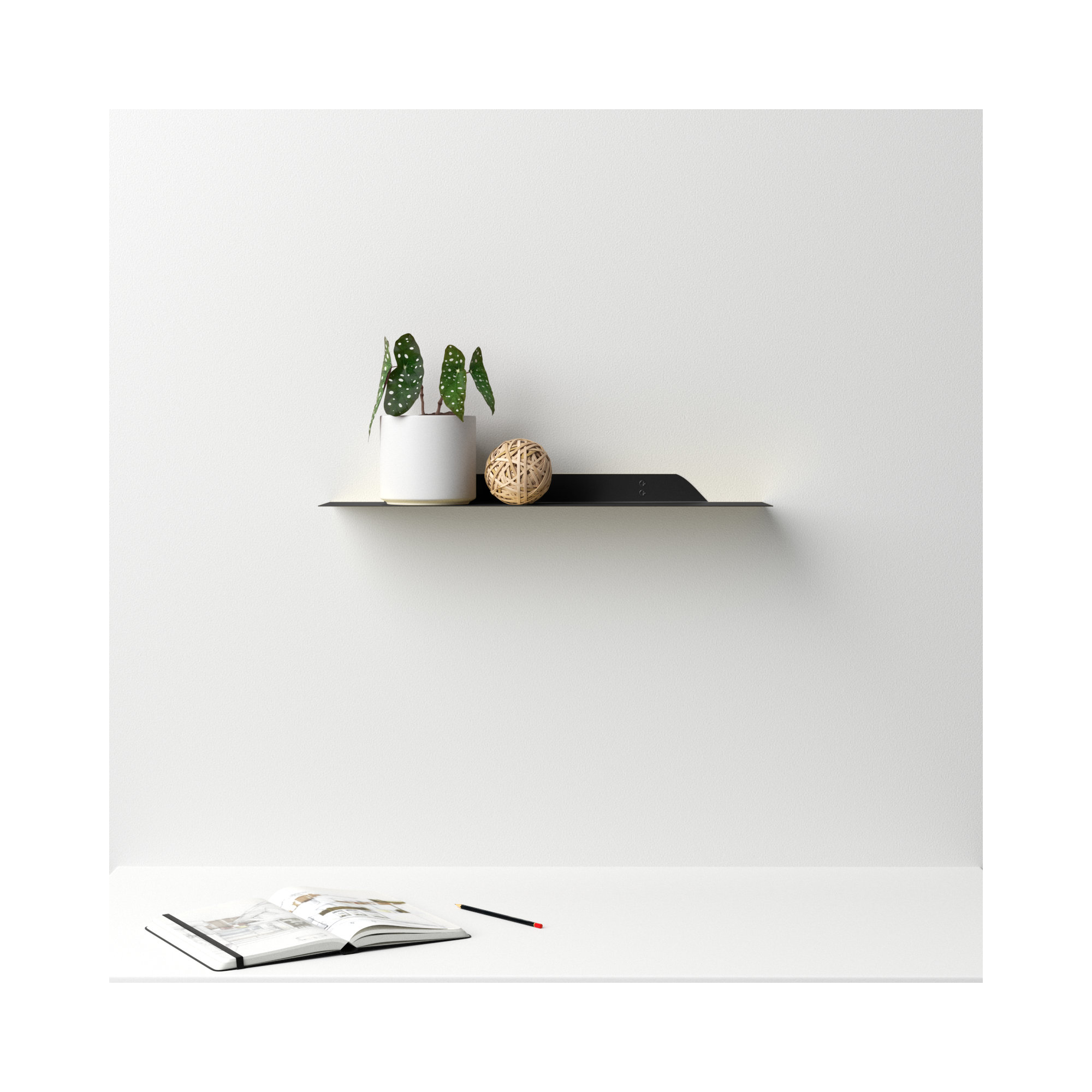 Maja Metal Floating Shelf, 1.75" H x 24" W x 6" D, Black