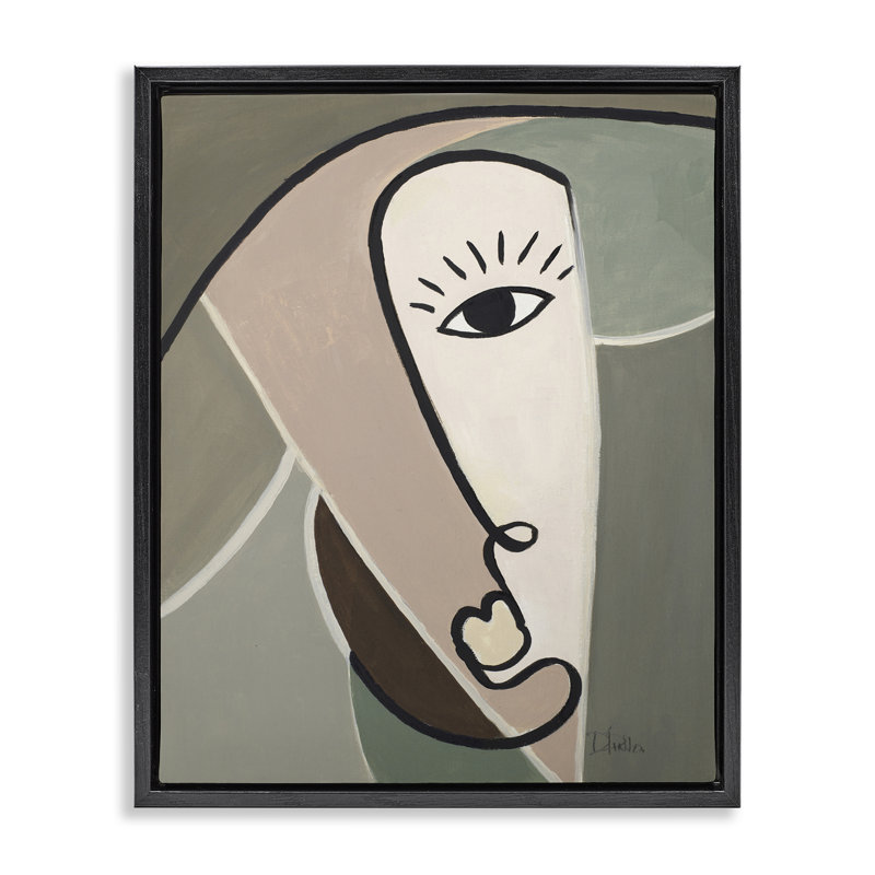 «Boho Cubism Face Floater», art mural sur toile par Patricia Pinto, Cadre flottant noir de jais, H 31 po x l 25 po x P 1,7 po