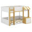 Lit superposé avec bureau, armoire de rangement et ports USB, lit superposé peu encombrant en bois massif avec échelle et garde-corps