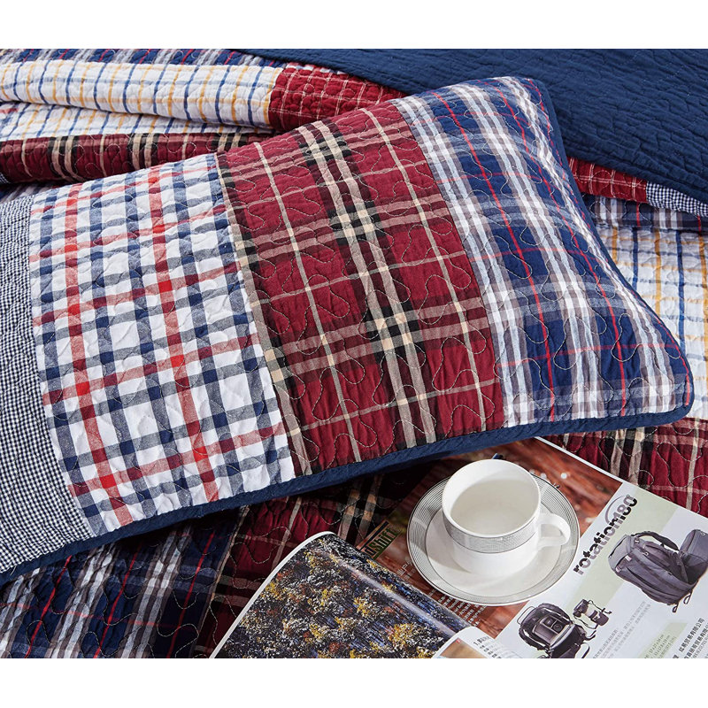 Twin White and Red Cotton Reversible Patchwork Quilt Set
