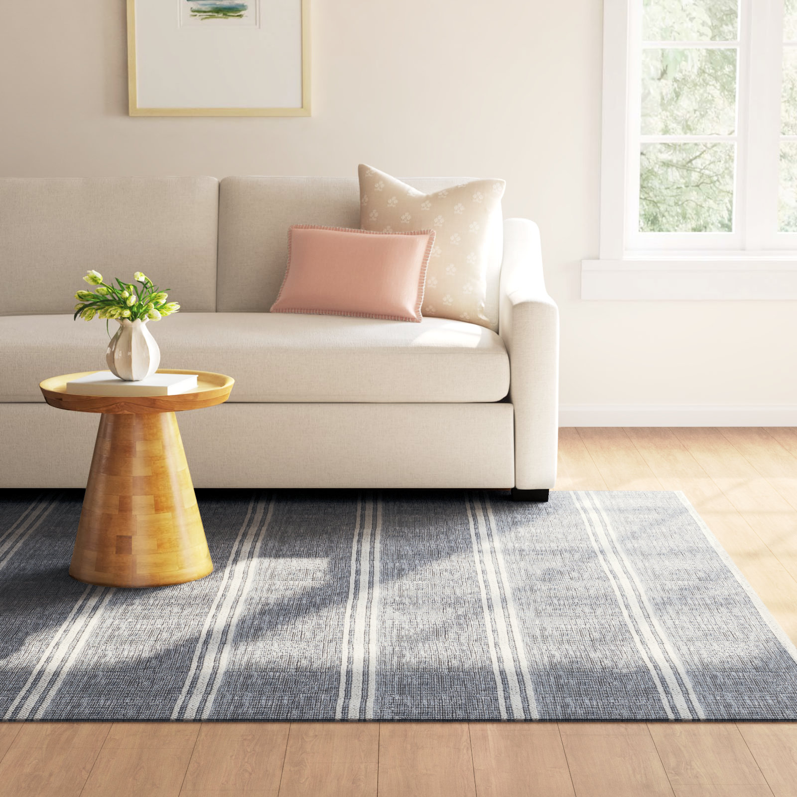Malta Grey Handwoven Wool Rug, Rectangle 2' x 3', Blue