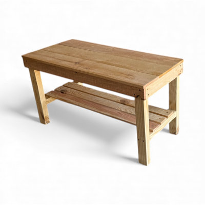 Farmhouse Rustic Bench with Storage Shelf