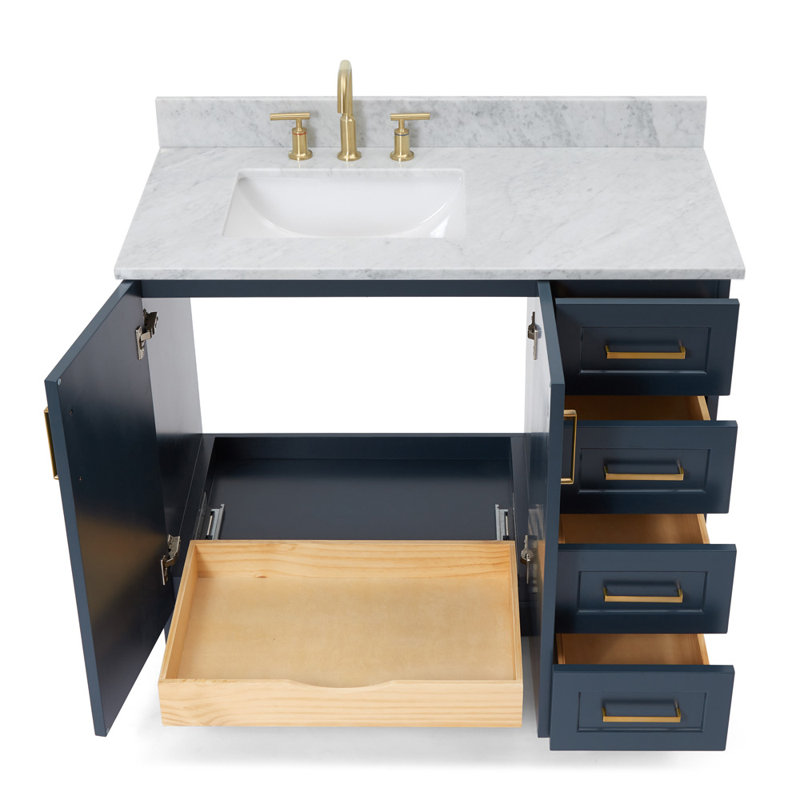 ARIEL TAYLOR 43 IN LEFT OFFSET SINGLE RECTANGLE SINK VANITY, Midnight Blue, Rectangle, Left 