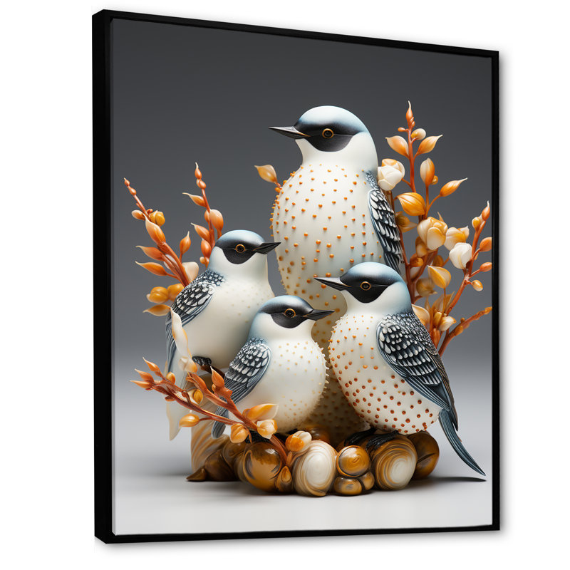" Frosty White Natures Songbirds ", Black Floater Frame, 32" H x 16" W x 1" D