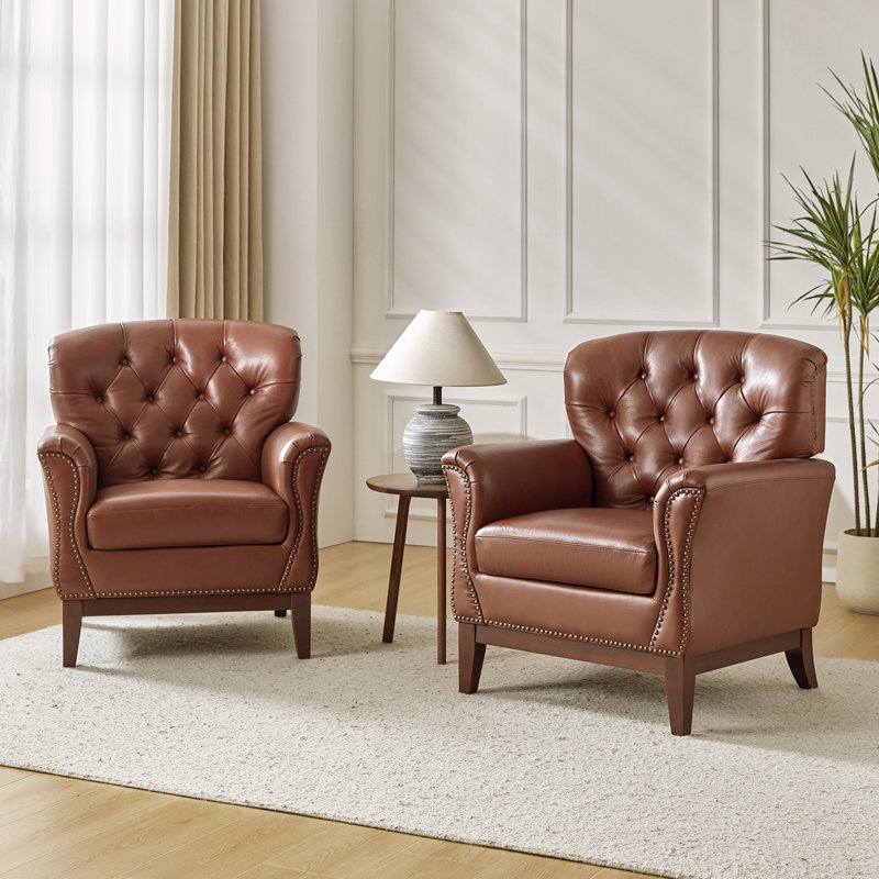 Fauteuil Dilane, Cuir véritable brun