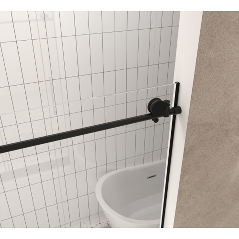 60 in.W x 76 in.H Frameless Shower Door - 1/4 Inch Clear Tempered Glass with Explosion Proof Film, Stainless Steel Handle
