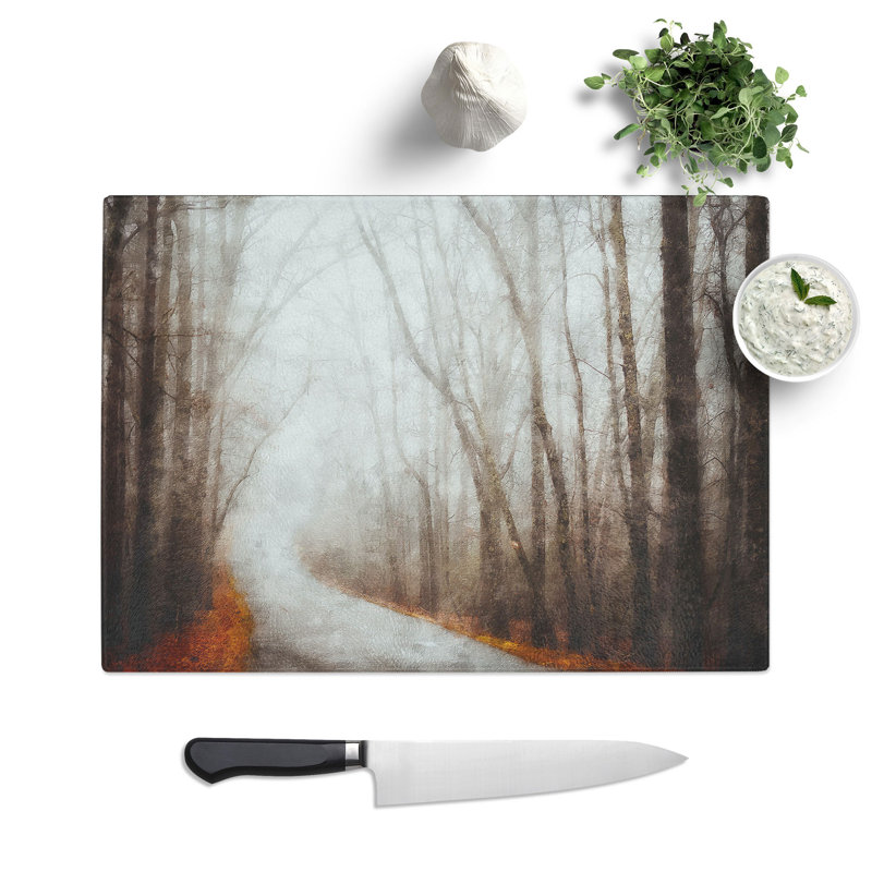 Tempered Glass Woodland Road Painting Chopping Board, 28.5 cm x 39 cm