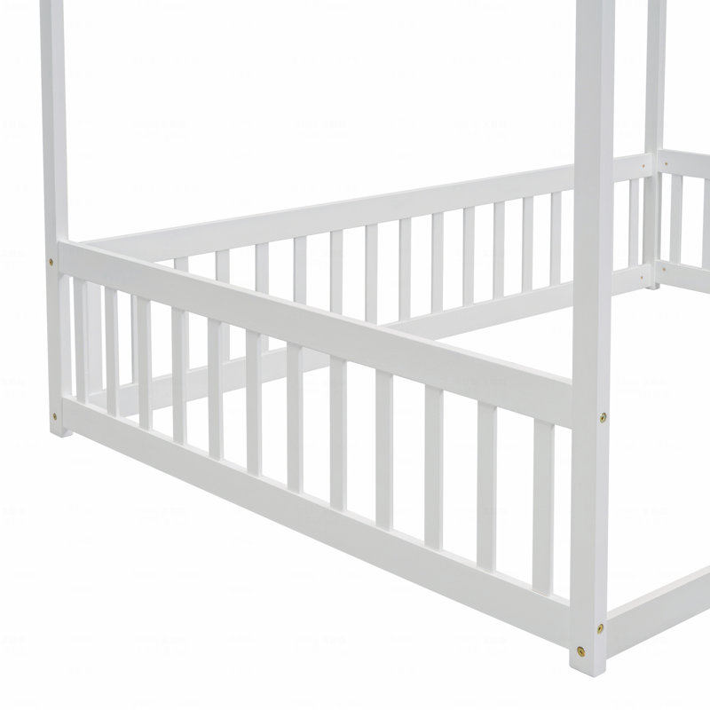 Full Size Canopy Frame Rubber Wooden Frame Material Floor Bed Frame With Fence,Guardrails