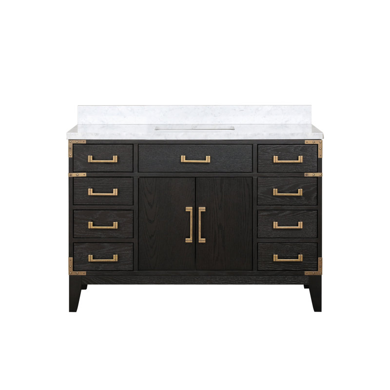 Plateau de meuble-lavabo simple l 48 po x P 22 po Laurel, Chêne noir, Marbre de Carrare blanc