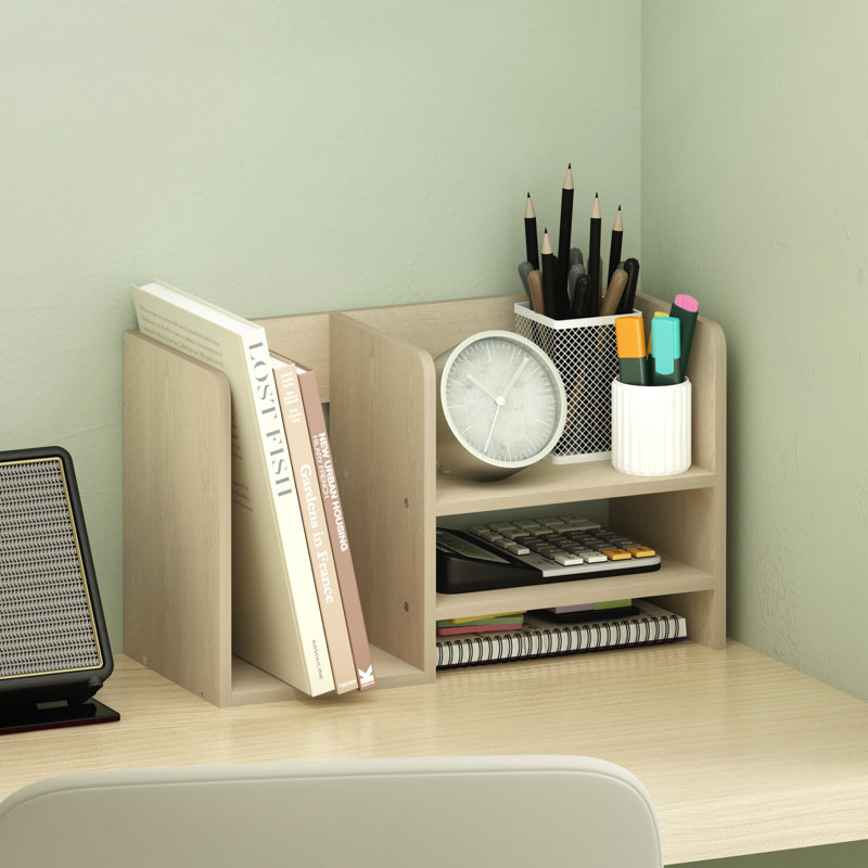 Aaban Home Office Wood Desktop Book and File Organiser with Storage, Bauhaus Oak