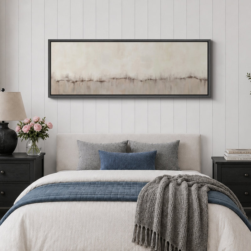 «Minimal Landscape Minimalist Abstract Design in Soft Neutrals», art extra large, art mural, H 20 po x l 60 po