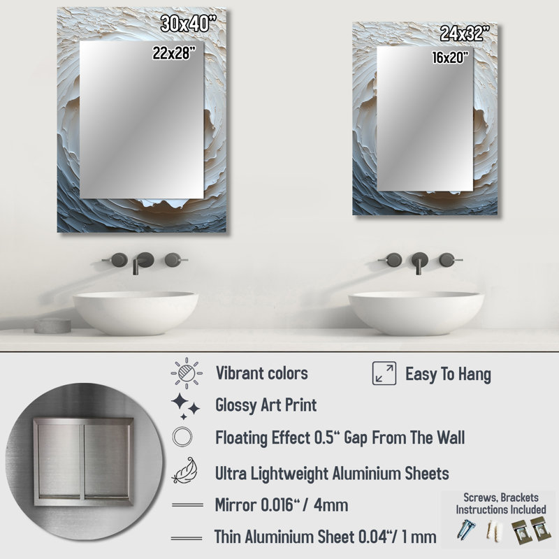 Beige And Whitee Sunrise Abstract Waves II - Gold Wall Mirror Decor, 32" x 24"