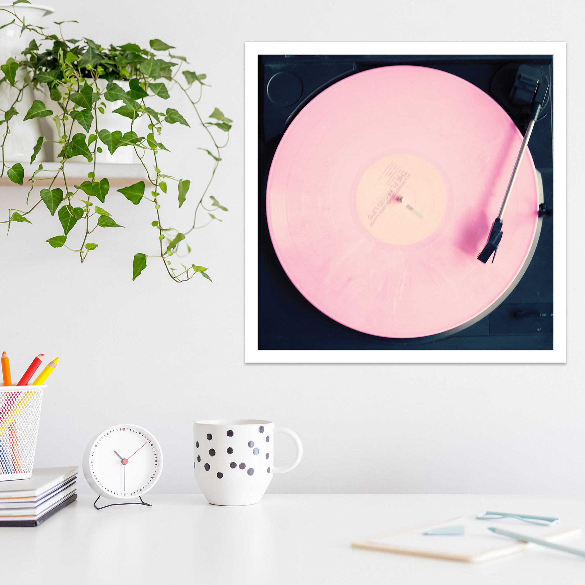 Pink Record by Caroline Mint, 19.25" H x  19.25" W  x 0.88" D, White