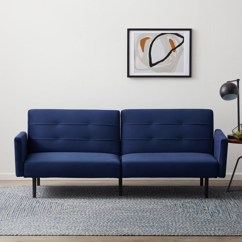 Lucid Comfort 74'' Upholstered Convertible Sofa, Navy Velvet