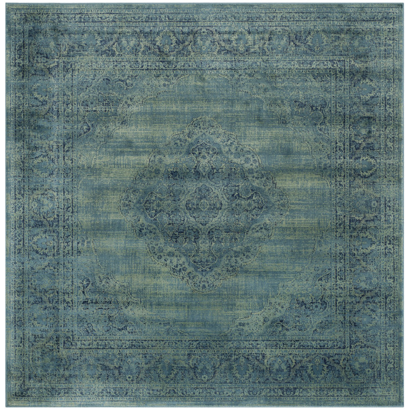 Tapis oriental turquoise / bleu Goodfellow, Carré 8 pi