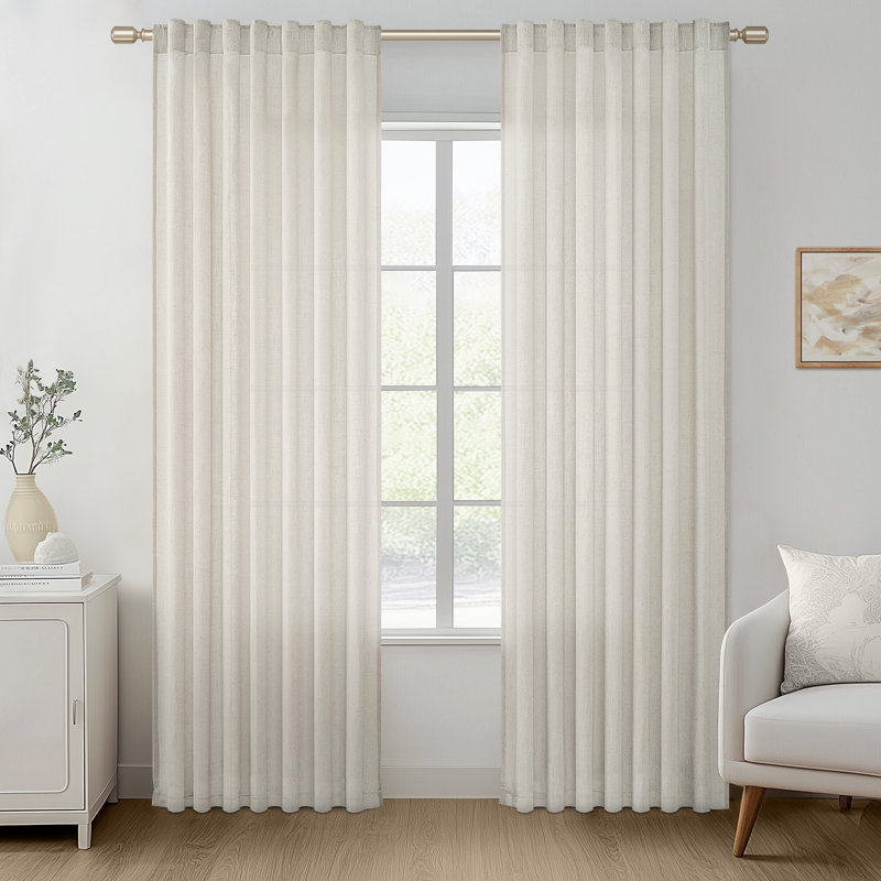 Dennan Linen Curtain Rod Pocket Back Tab,Linen Semi Sheer Curtains for Bedroom, 50" W x 84" L, Gray Beige