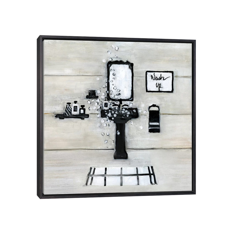 Wash Up Bath, Distressed Black Framed, No Mat, 37" H x 37" W x 1.5" D